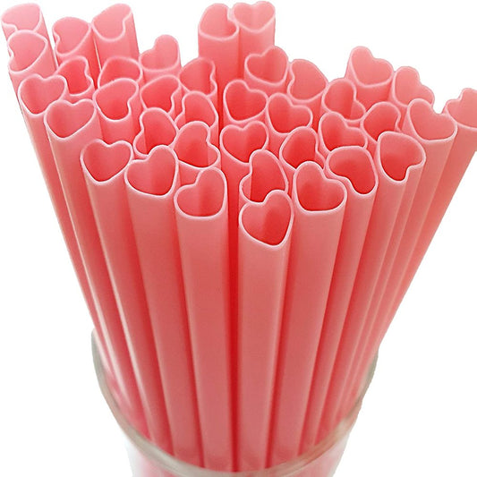 100Pcs Heart Shaped Pink Straws Disposable Drinking Cute Straw Individually Wrapped Pink Plastic Straw Valentines Day Cocktail Birthday Party Bridal Shower Wedding Supplies